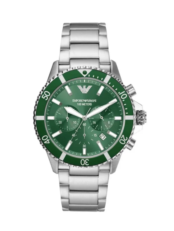 Emporio Armani Men’s Quartz Silver Stainless Steel Green Dial 43mm Watch
