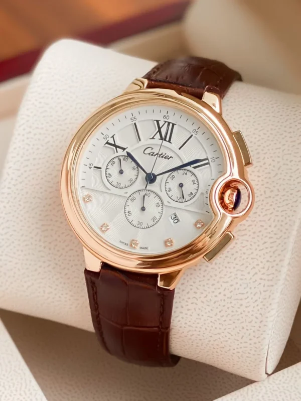 Cartier Ballon Chronograph Brown Leather 42MM Men's Watch