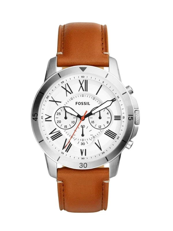 Fossil Grant Chronograph Brown Leather White Dial 44MM Men's Watch