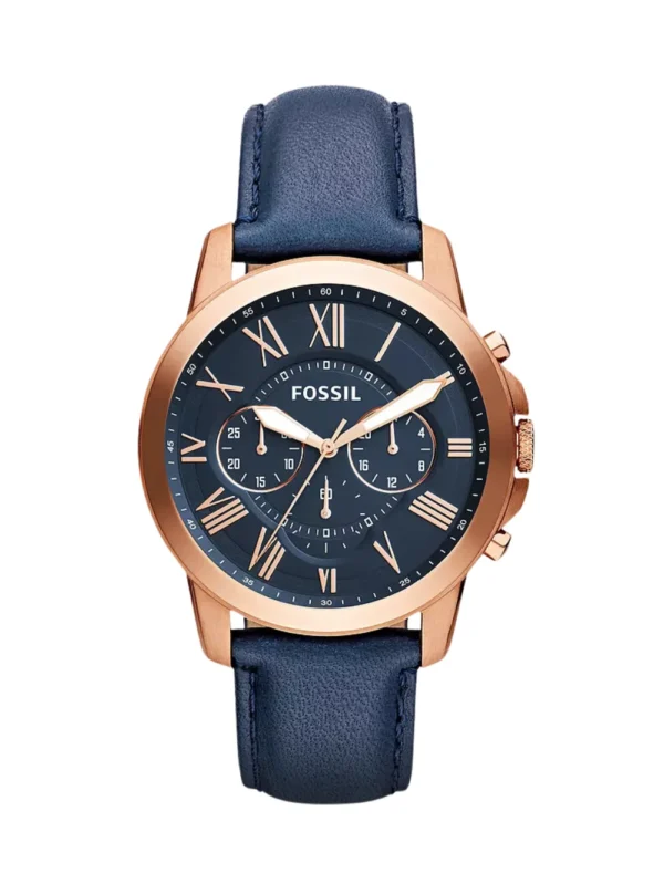 Fossil Grant Chronograph FS4812 Navy Leather 44MM Men's Watch