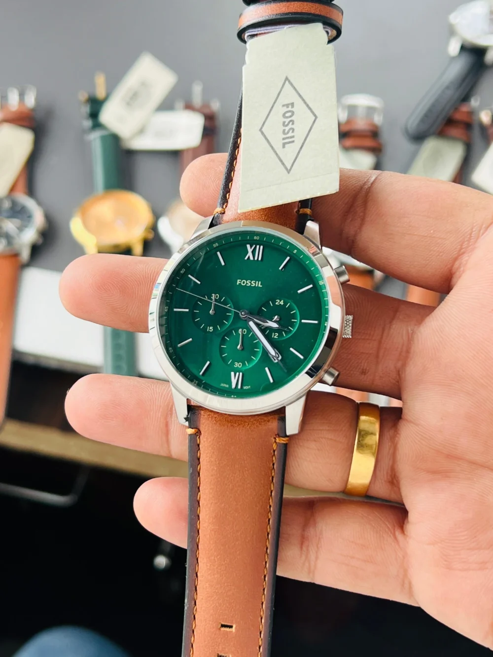 Fossil Neutra Chronograph Tan Leather Green Dial FS5963 44mm Men's Watch
