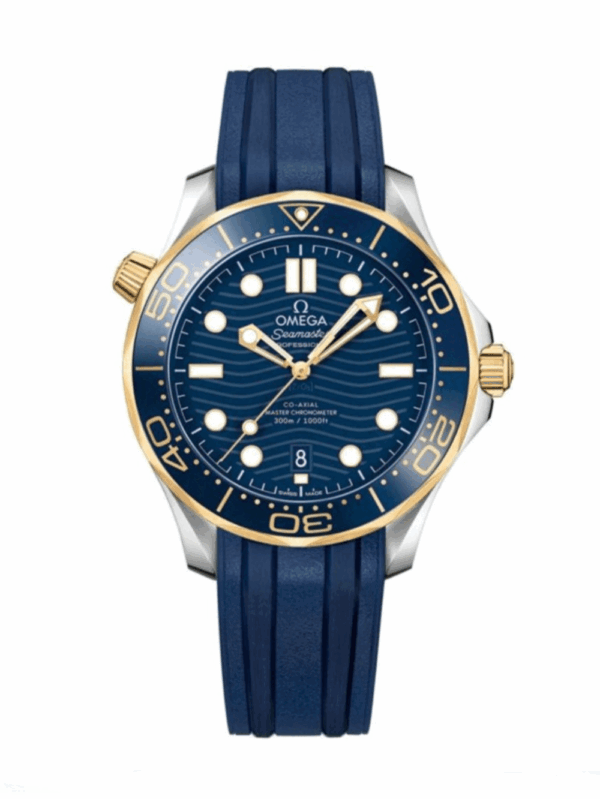 Omega Seamaster Diver 300m Co-Axial 42mm Chronometer Automatic Movement Yellow Gold Blue Dial Men's Watch
