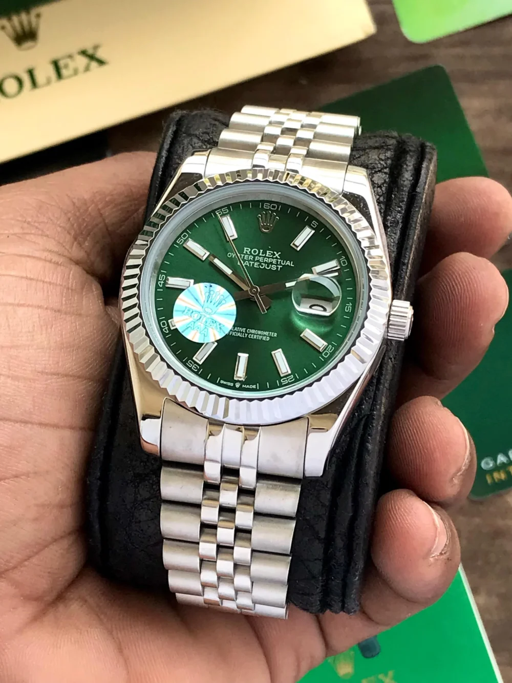 Rolex Datejust Fluted Bezel Green Index Dial Jubilee 41MM Men's Watch