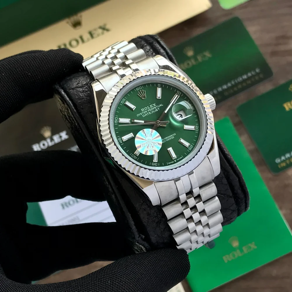 Rolex Datejust Fluted Bezel Green Index Dial Jubilee 41MM Men's Watch