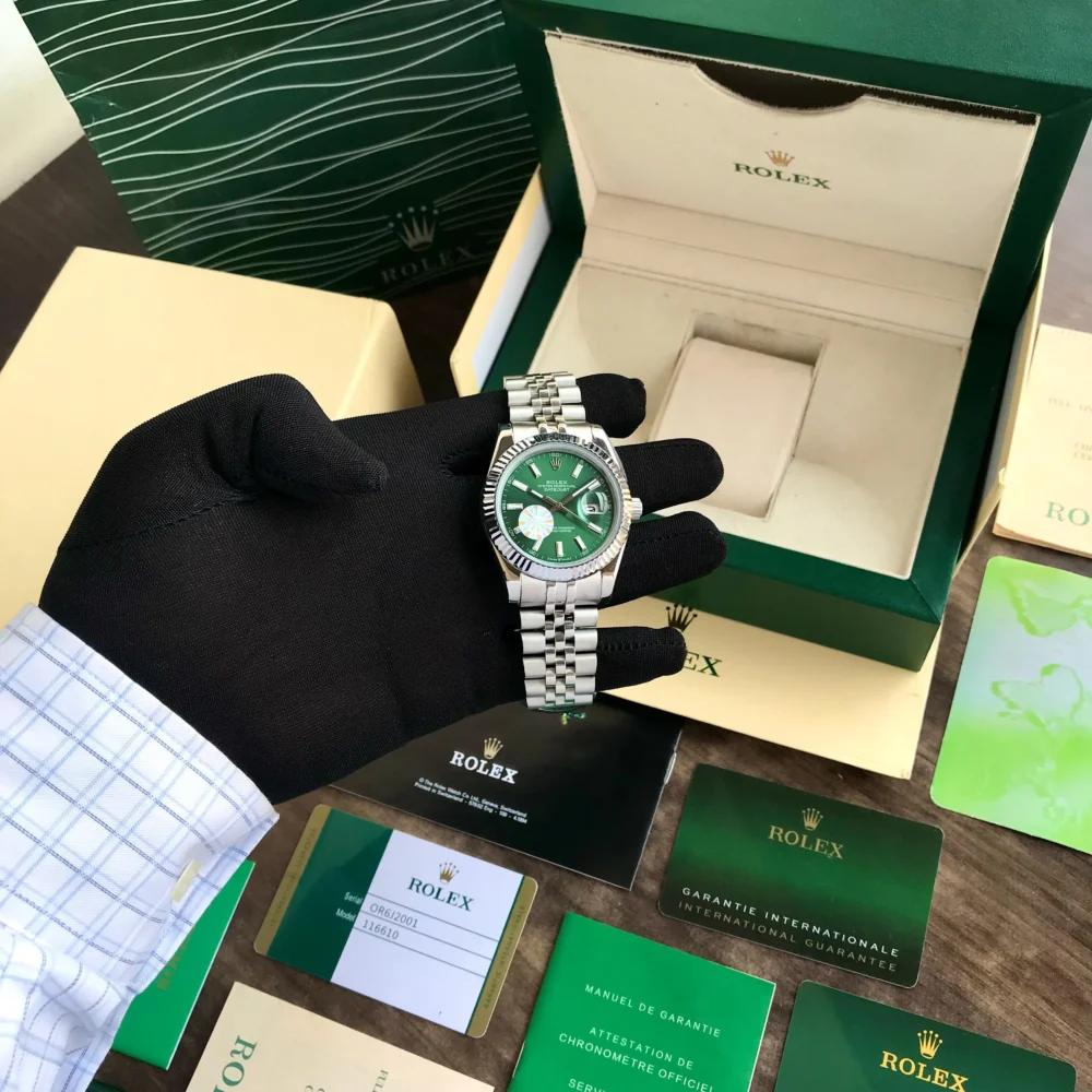 Rolex Datejust Fluted Bezel Green Index Dial Jubilee 41MM Men's Watch