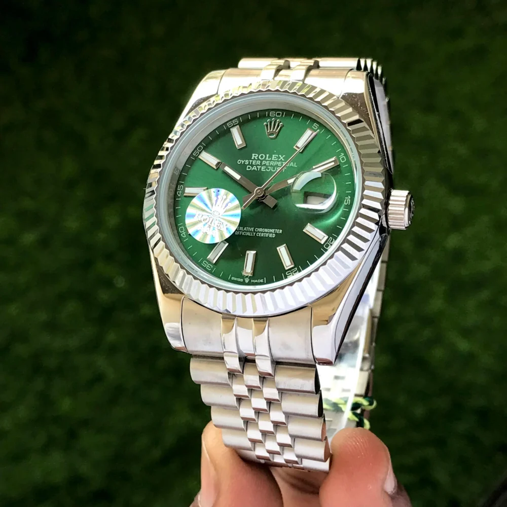 Rolex Datejust Fluted Bezel Green Index Dial Jubilee 41MM Men's Watch