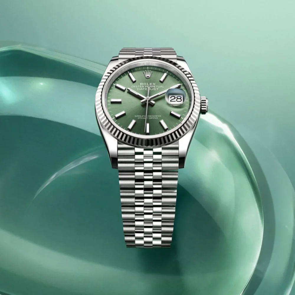 Rolex Datejust Fluted Bezel Green Index Dial Jubilee 41MM Men's Watch