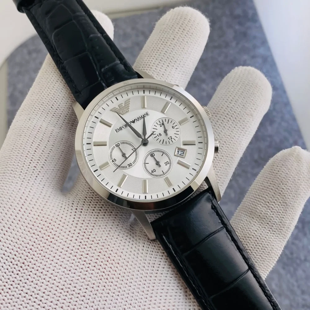 Emporio Armani Black leather Chronograph AR2432 43 MM Men's Watch