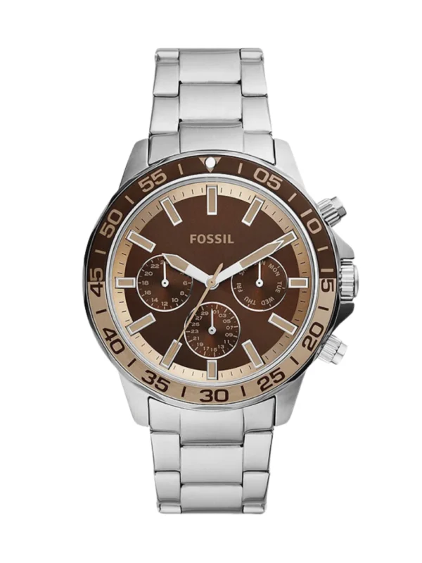 Fossil Bannon Analog Stainless Steel Brown Dial Silver Band 45mm Men's Watch-BQ2702