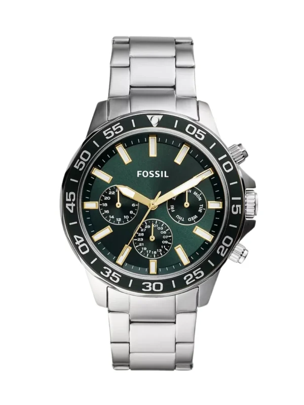 Fossil Bannon Analog Stainless Steel Green Dial Silver Band 45mm Men's Watch-BQ2492