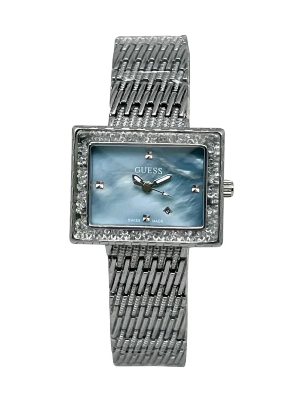 Guess Date Silver Chain Blue Dial Women's Watch