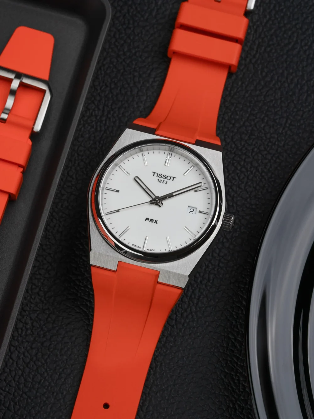 Tissot PRX Orange Strap White Dial 42mm Men's Watch