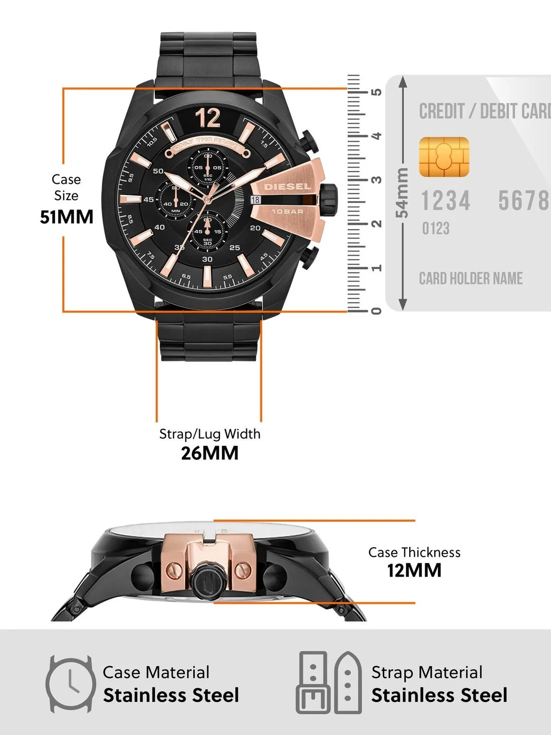 Diesel Mega Chief Black 10 Bar Chronograph 51MM Men's Watch - DZ4309