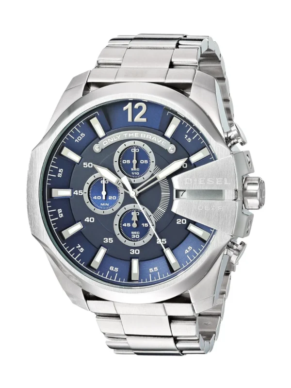 Diesel Mega Chief Silver Blue Dial 10 Bar Chronograph 51MM Men's Watch - DZ4417
