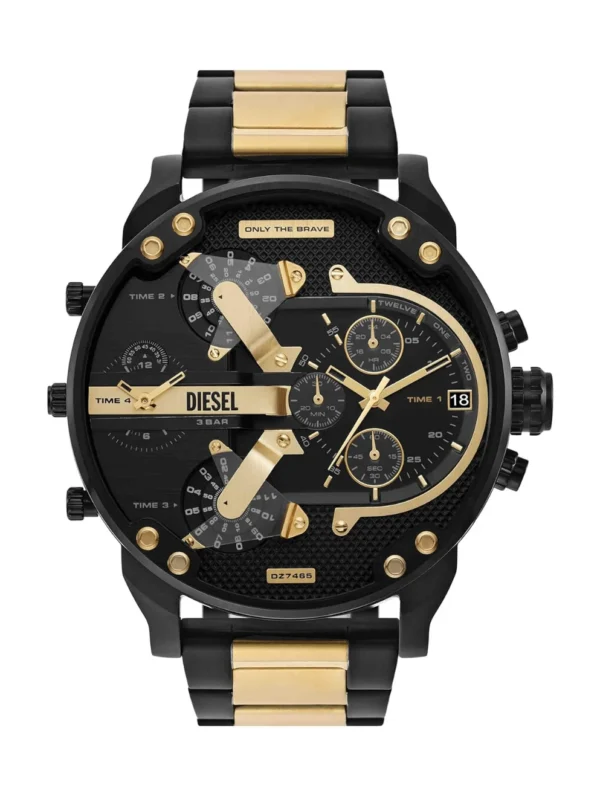 Diesel Mr. Daddy 2.0 Black & Gold Tone Chronograph 4 Time Zones Men' Watch - DZ7465