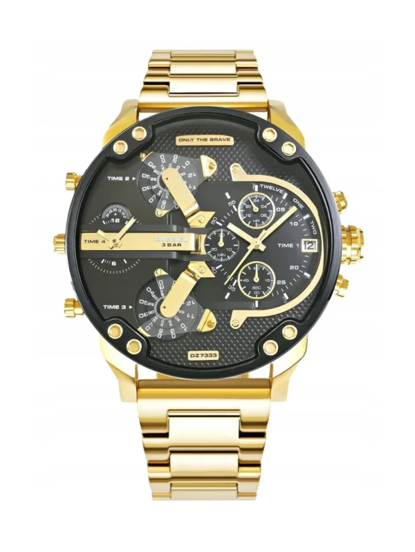 Diesel Mr. Daddy 2.0 Gold Black Dial Chronograph 4 Time Zones Men' Watch - DZ7333