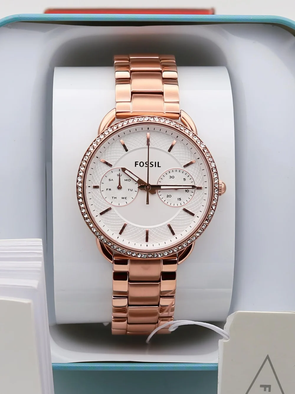 Fossil Tailor Multifunction Rose Tone White Dial 35 MM Women's Watch