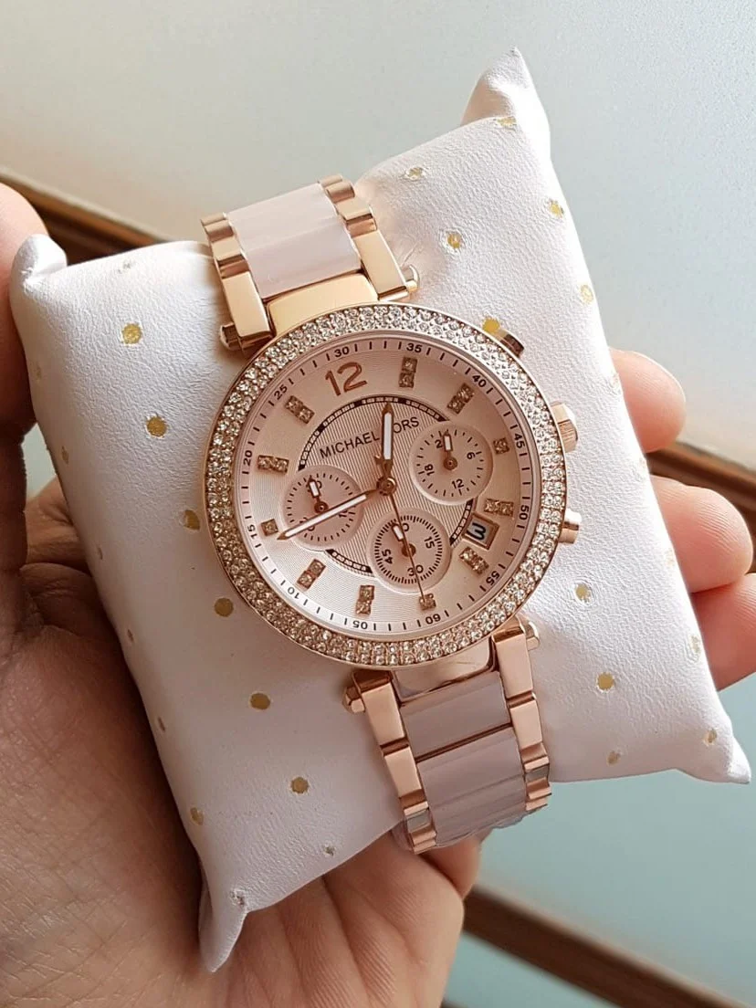 Michael Kors Parker Rose Gold-Tone Blush Acetate MK5896 39 MM Women's Watch