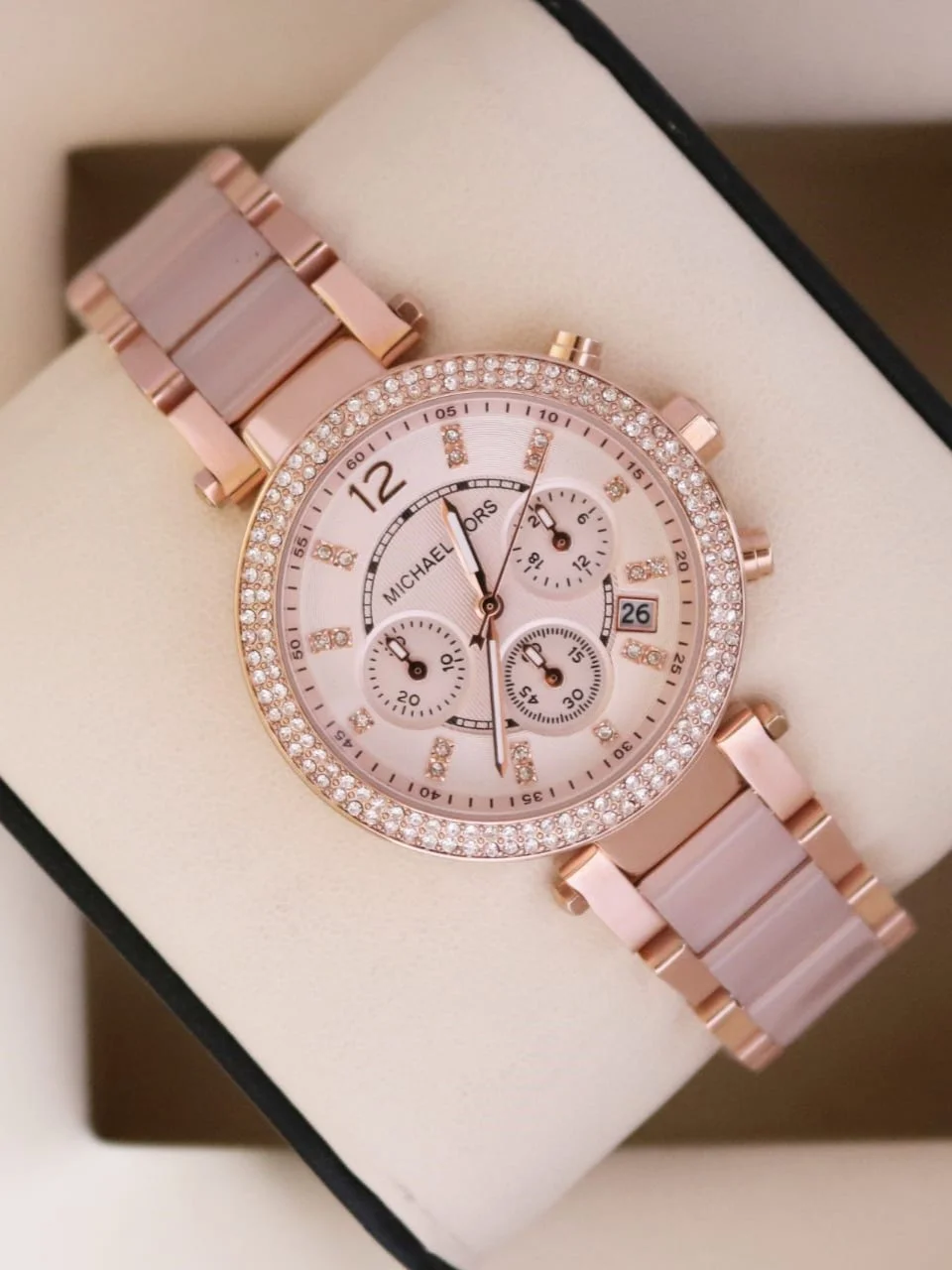 Michael Kors Parker Rose Gold-Tone Blush Acetate MK5896 39 MM Women's Watch