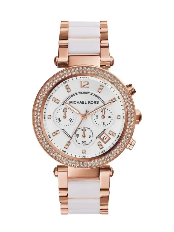 Michael Kors Parker Rose Gold-Tone White Acetate MK5774 39 MM Women's Watch