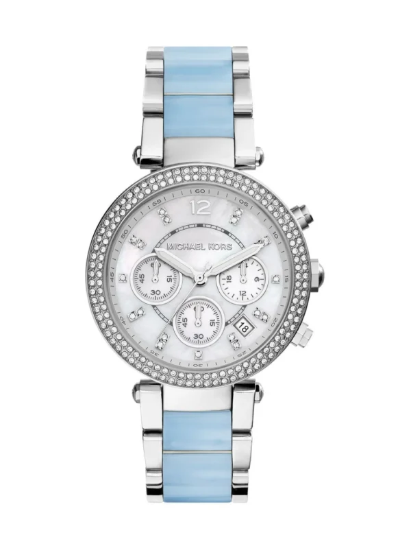 Michael Kors Parker Silver Blue Tone White Dial MK6138 39 MM Women's Watch