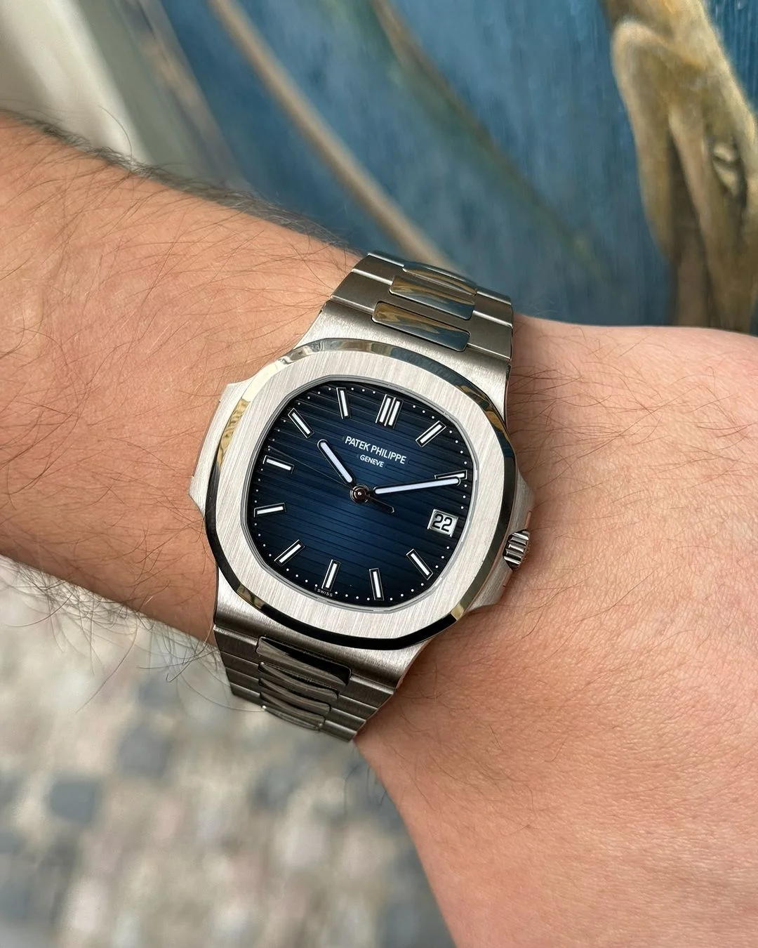 Patek Philippe Nautilus Silver Tone Blue Dial 40mm Men's Watch - 57111A-010