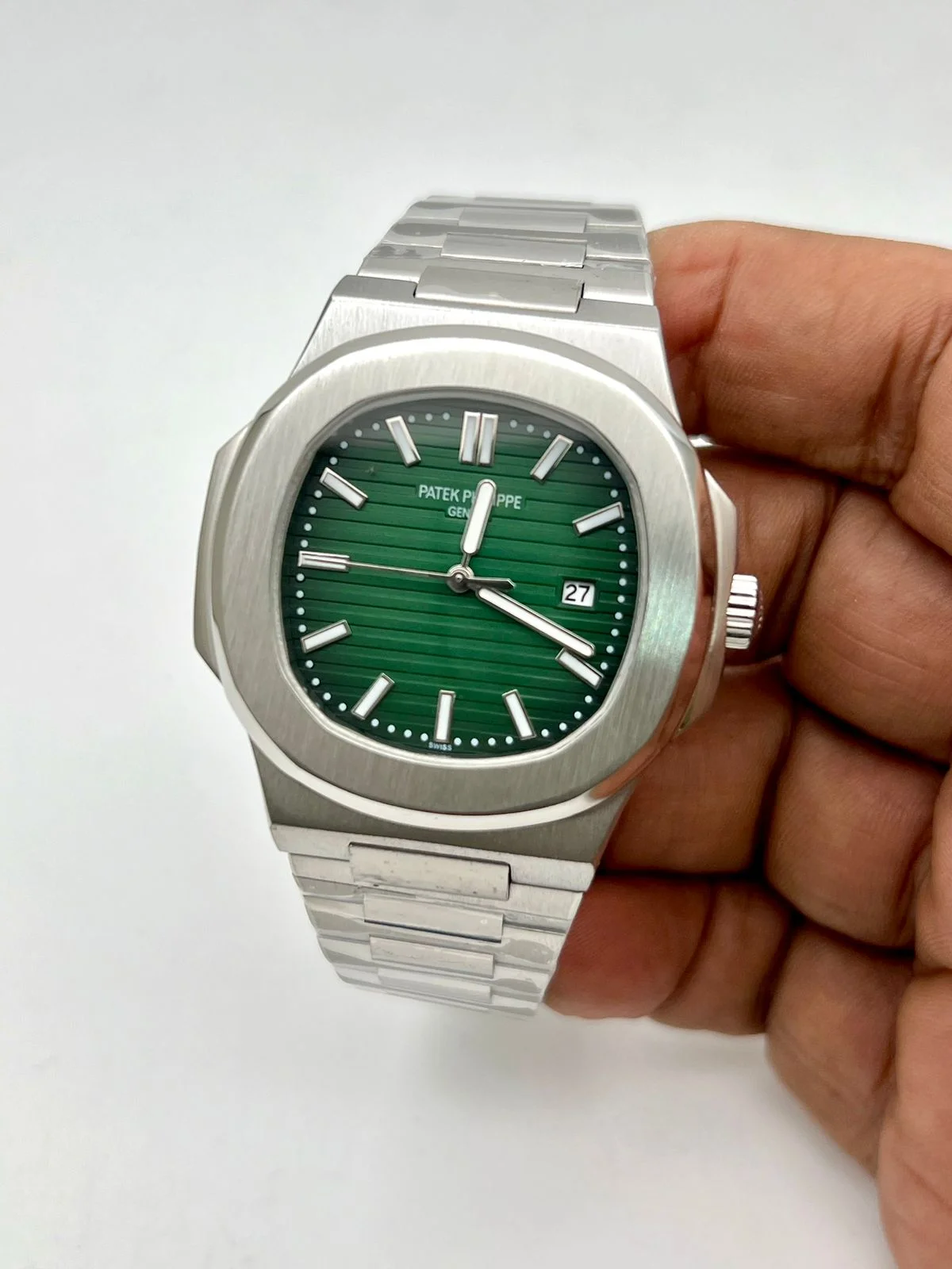Patek Philippe Nautilus Silver Tone Green Dial 40mm Men's Watch - 57111A-014