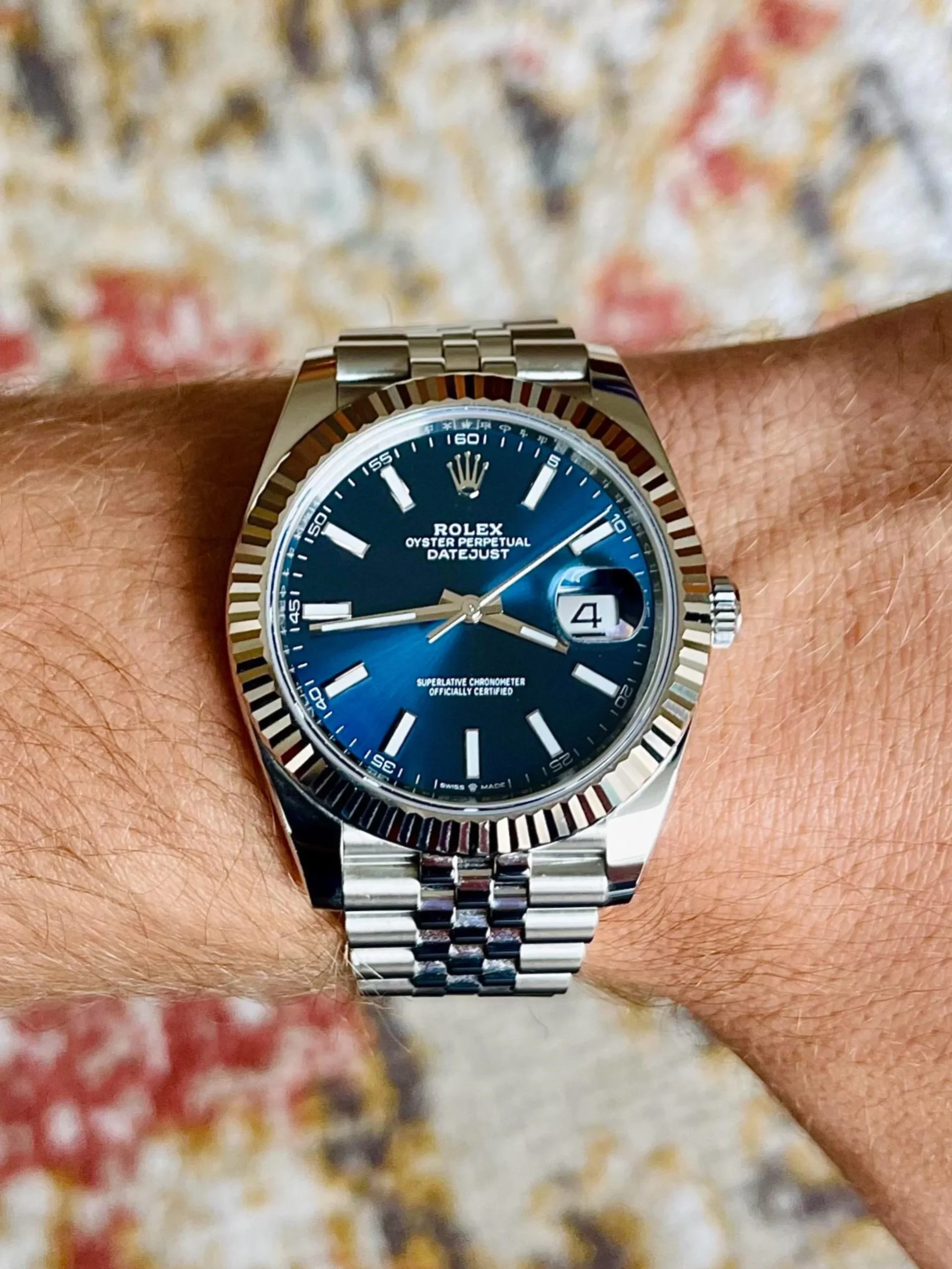 Rolex Datejust Silver Tone Blue Dial 41mm Men's Watch - 126334