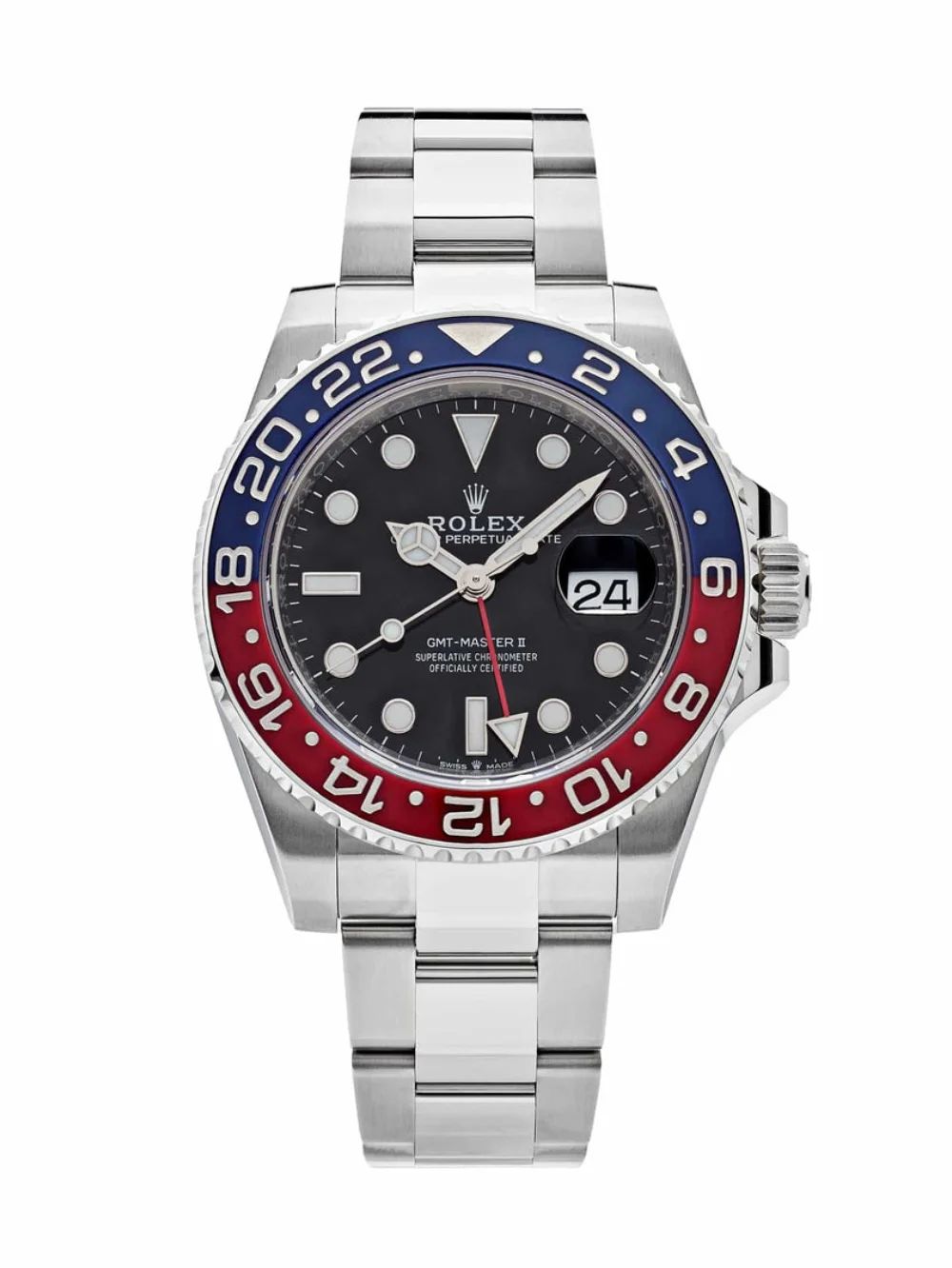 Rolex GMT-Master II Pepsi Silver Tone Black Dial 40mm Men's Watch - M126710blro-0002