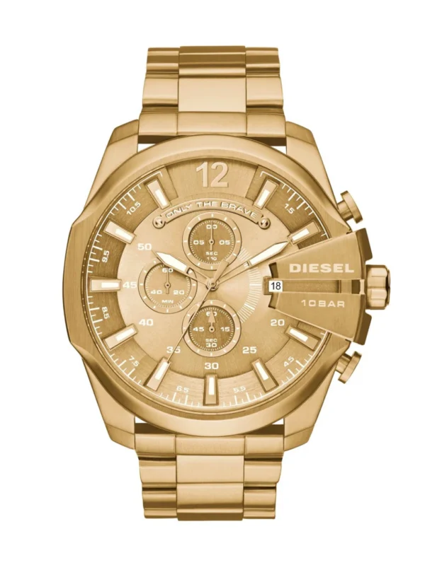 diesel Mega Chief Gold Dial Stainless Steel Chronograph 51MM Men's Watch - DZ4360