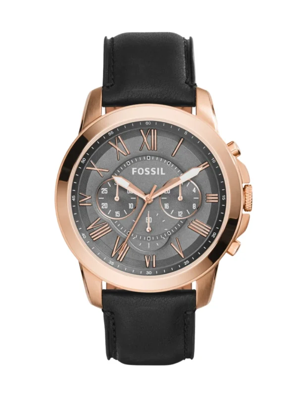 Fossil Grant Chronograph Grey Dial black leather 45mm Men's Watch - FS5085
