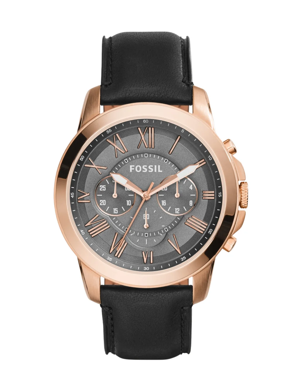 Fossil Grant Chronograph Grey Dial black leather 45mm Men's Watch - FS5085
