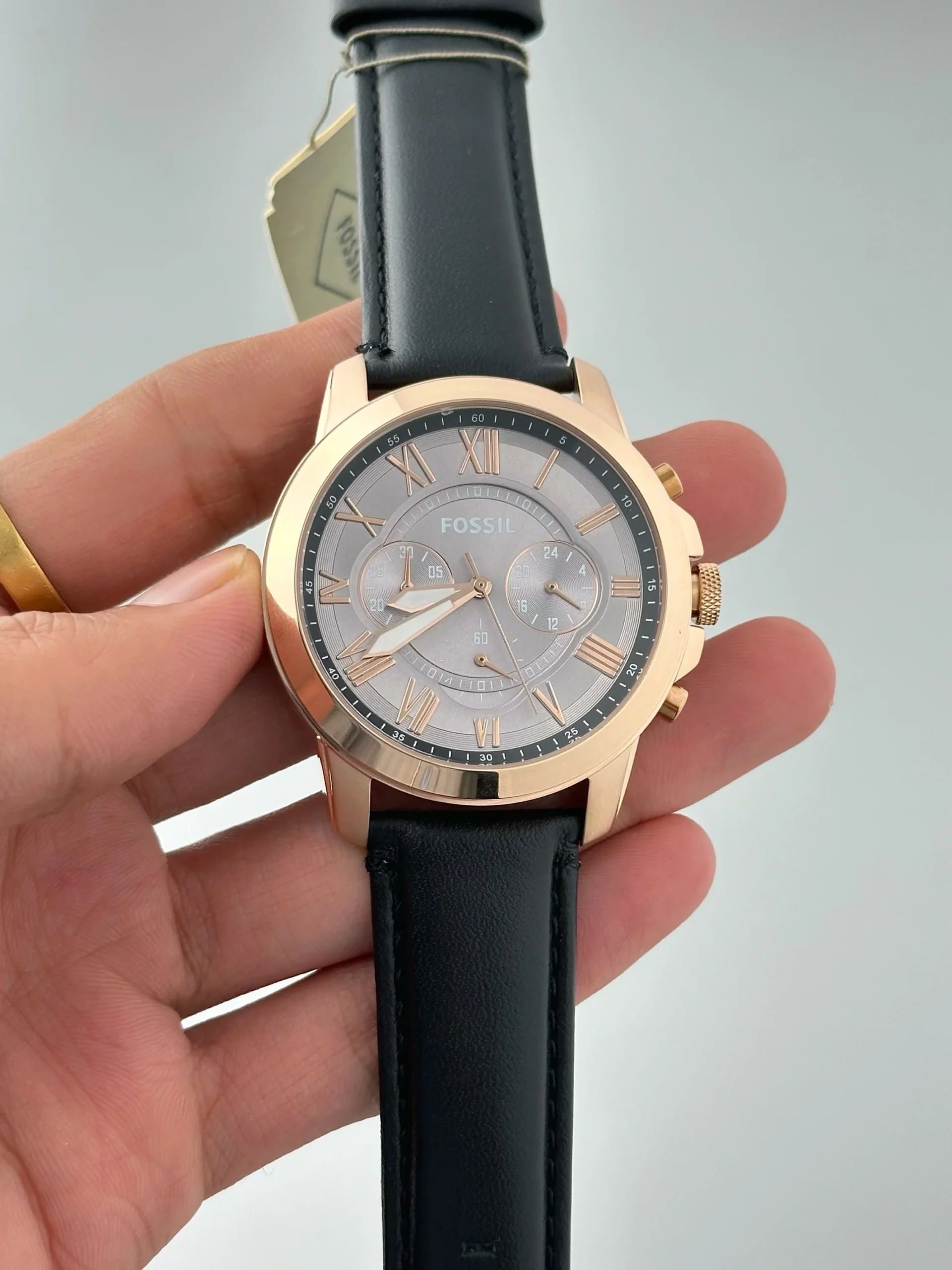 Fossil Grant Chronograph Grey Dial black leather 45mm Men's Watch - FS5085