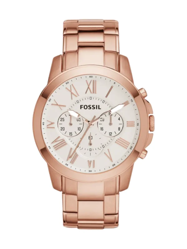 Fossil Grant Chronograph White Dial Rose Gold 44mm Men's Watch