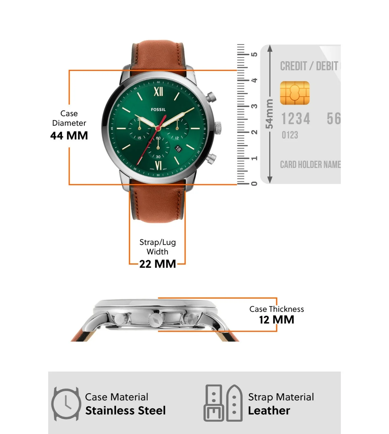 Fossil Neutra Chronograph Luggage Leather 44mm Men's Watch - FS5735