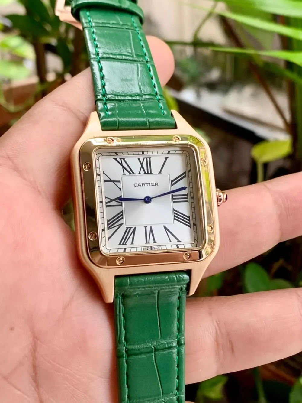 Cartier Santos Dumont Brown Leather Green Strap Men’s Watch