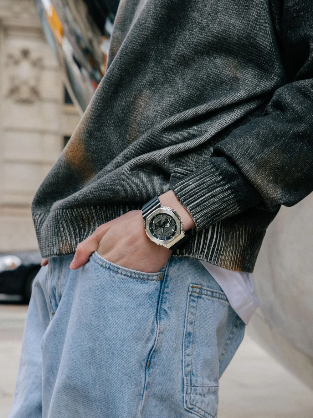 Casio G-Shock G-Steel GM-2100-1ADR Silver Analog-Digital Dial Black Resin Strap G1159