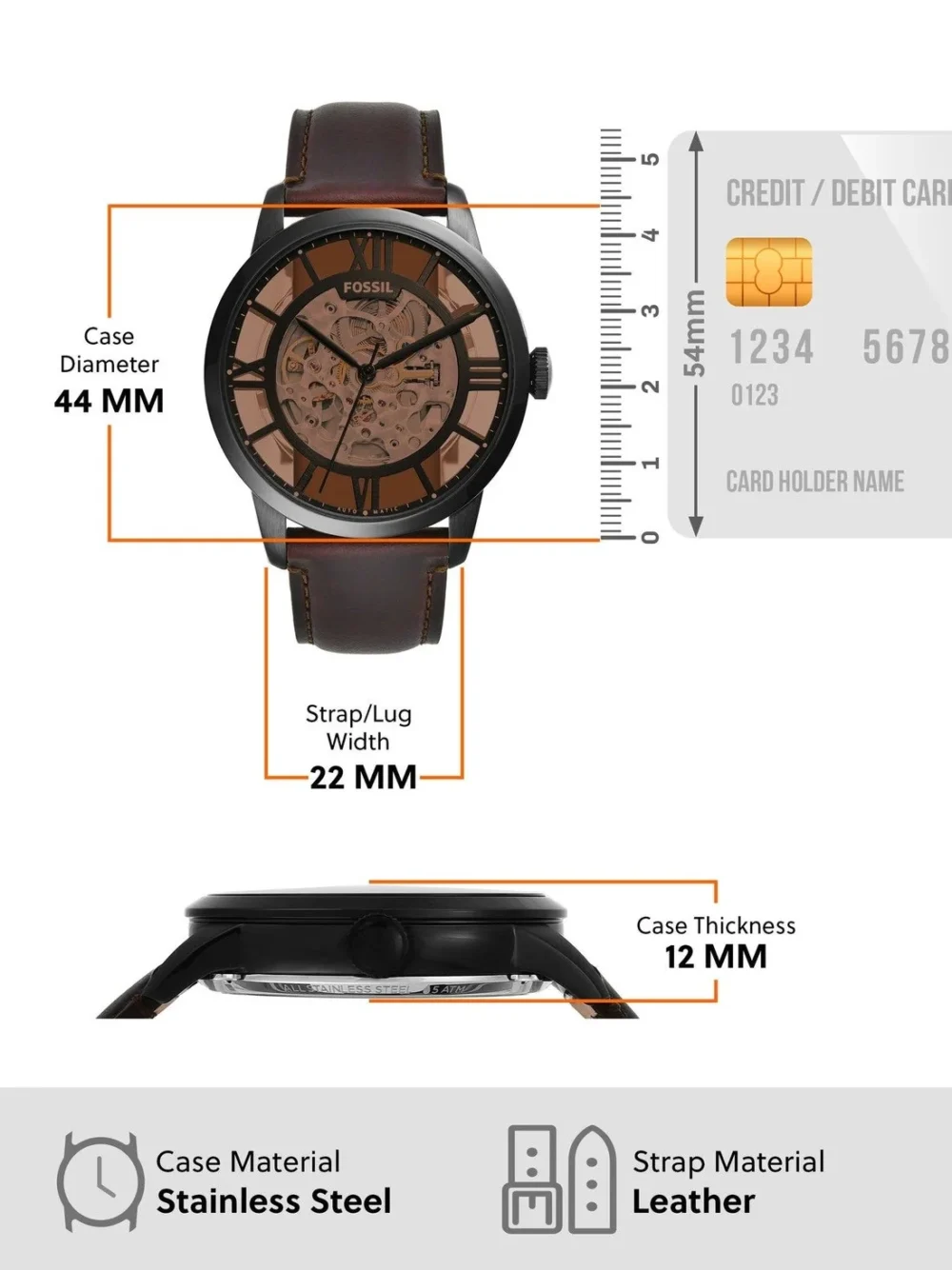 Fossil Townsman Automatic Dark Brown Leather 44mm Men's Watch