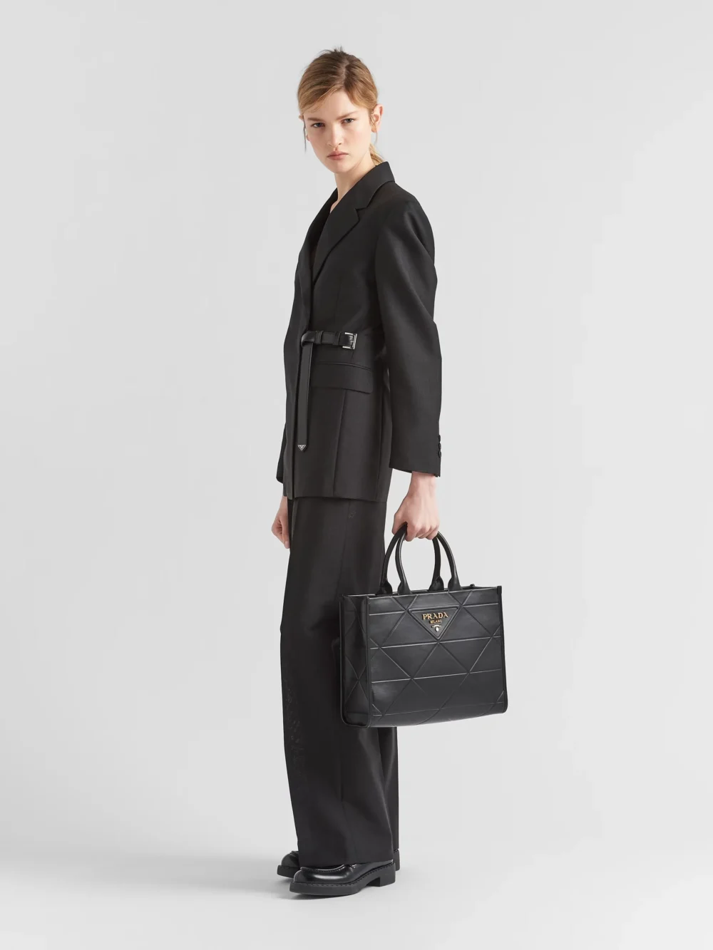 Prada Black Leather Symbole bag With topstitching For Women