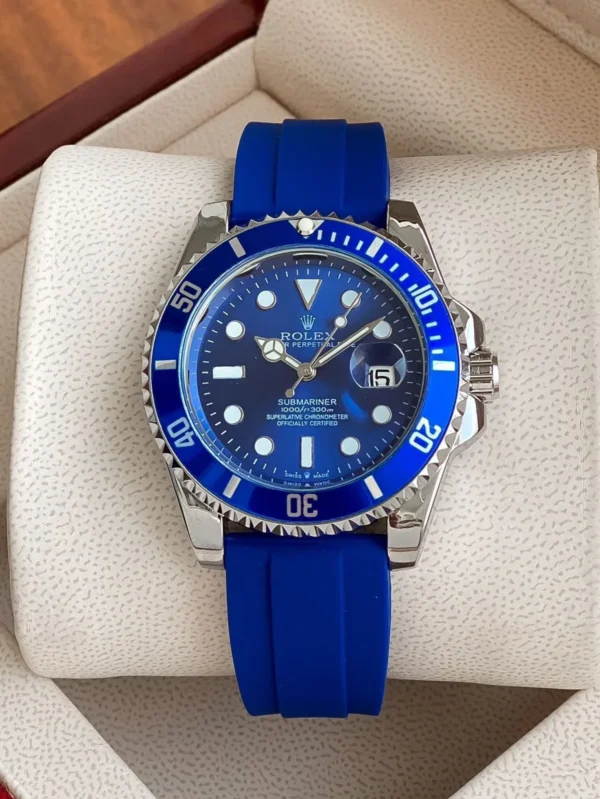 Rolex Submarine Blue Dial Silicone Strap Men's Watch