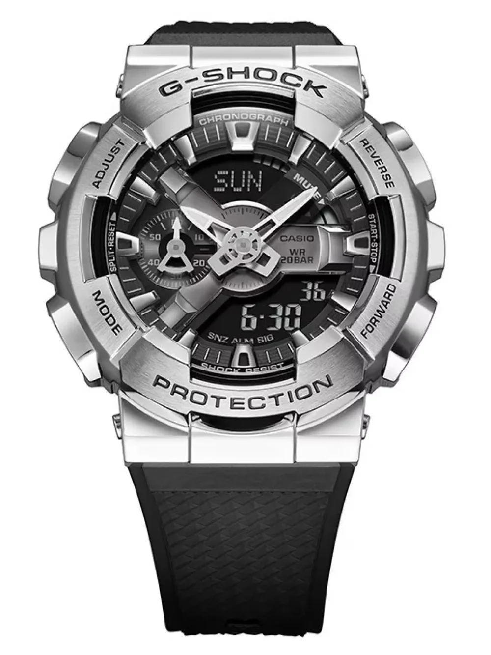 Casio G-Shock GM-110-1ADR Silver Analog-Digital Dial Black Resin Strap Men's Watch Shock And 200M Water Resistant G1051