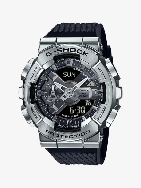 Casio G-Shock GM-110-1ADR Silver Analog-Digital Dial Black Resin Strap Men's Watch Shock And 200M Water Resistant G1051