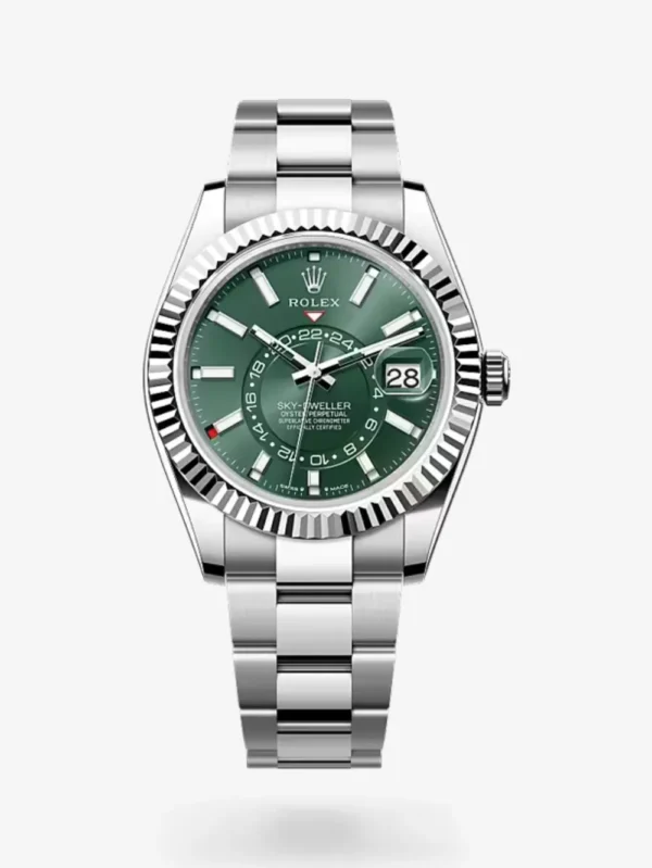 Rolex SkyDweller Silver Green Dial Oyster Chain Automatic 42mm Men’s Watch