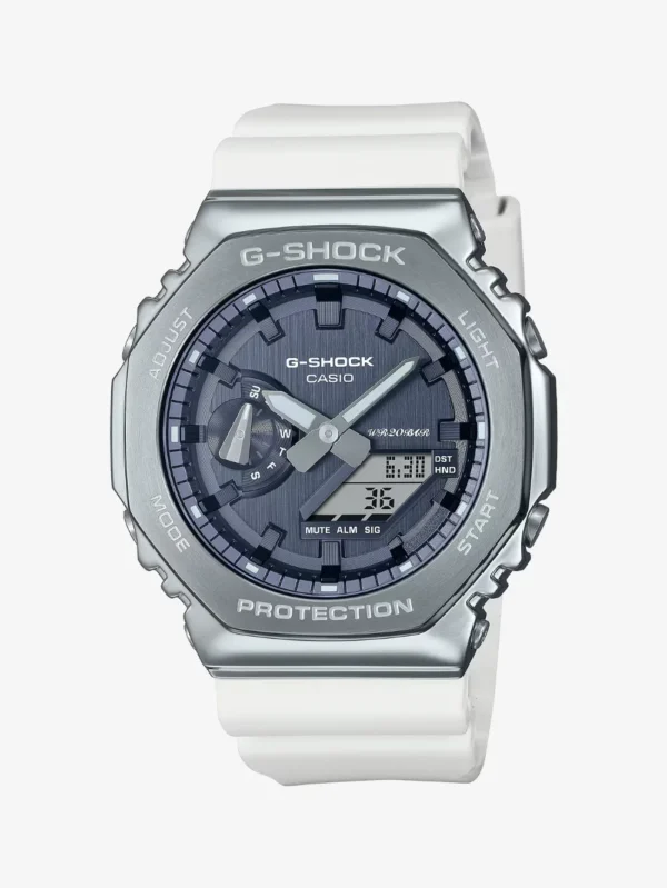 Casio G-Shock Blue Dial White Resin Band Analog-Digital Watch (GM2100WS-7A)