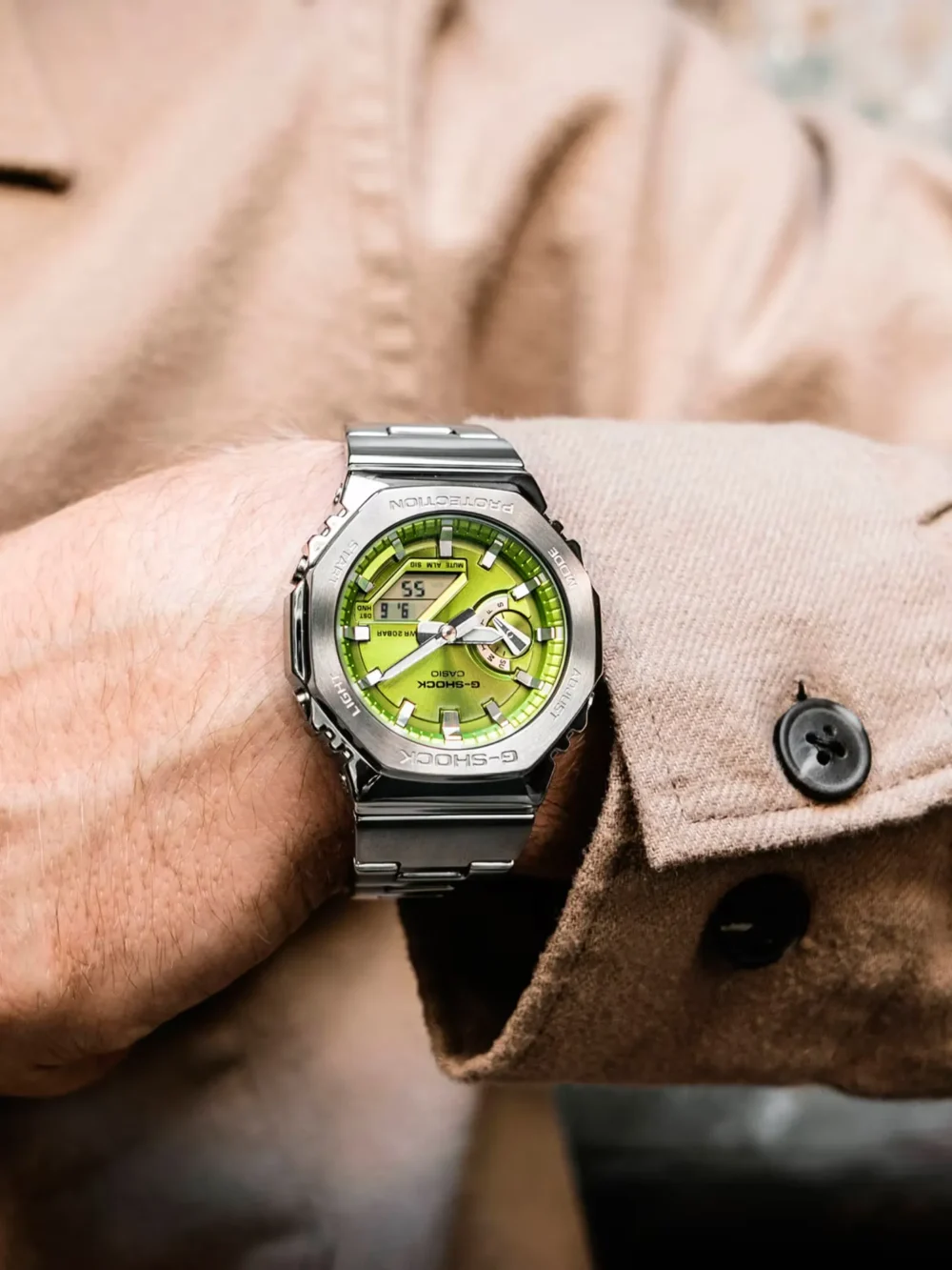 Casio G-Shock GM-2110D-3A Quartz Stainless Steel Green Dial Watch